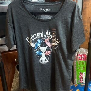 Ariat Charcoal Tee with Patriotic Cow Graphic